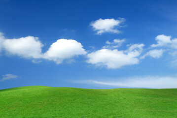 Wall Mural - idyllic view, green hills and blue sky