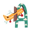 © Good Studio - Capital letter A of English childish alphabet with airplane. Cute kids font for kindergarten and school education. Hand-drawn colored flat vector illustration isolated on white background