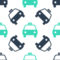 Poster - Green Taxi car icon isolated seamless pattern on white background. Vector.