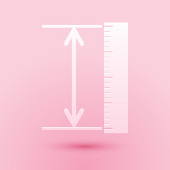 Poster - paper cut the measuring height and length icon isolated on pink background. ruler, straightedge, sca