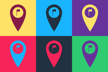 Fototapete - Pop art Map pointer with golf flag icon isolated on color background. Location marker symbol. Vector.