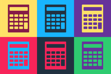 Leinwandbilder - Pop art Calculator icon isolated on color background. Accounting symbol. Business calculations mathematics education and finance. Vector.
