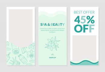 Canvas Print - Spa and Beauty Best Offer Web Page Design Templates Set, Elegant Card, Flyer, Banner for Wellness, Cosmetics, Body Care Products Vector Illustration