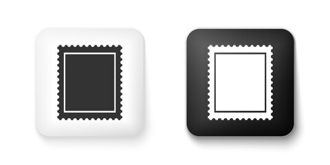 Poster - Black and white Postal stamp icon isolated on white background. Square button. Vector.