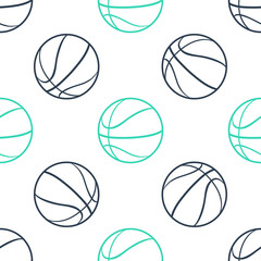 Wall Mural - Green Basketball ball icon isolated seamless pattern on white background. Sport symbol. Vector.