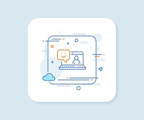 Poster - smile laptop line icon. abstract square vector button. positive feedback rating sign. customer satis