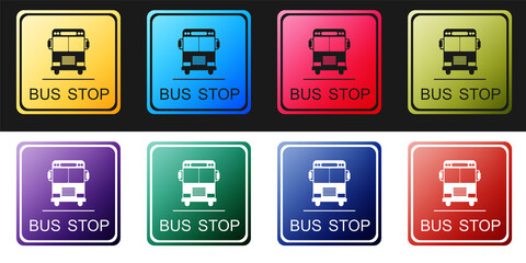 Poster - Set Bus stop icon isolated on black and white background. Vector.