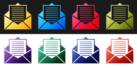 Poster - Set Mail and e-mail icon isolated on black and white background. Envelope symbol e-mail. Email message sign. Vector.