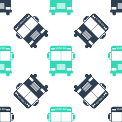 Poster - Green School Bus icon isolated seamless pattern on white background. Vector.