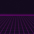 © Marek - Synthwave magenta cyber laser grid with stars in background and horizon on starry space background. Design for poster, cover, wallpaper, web, banner.