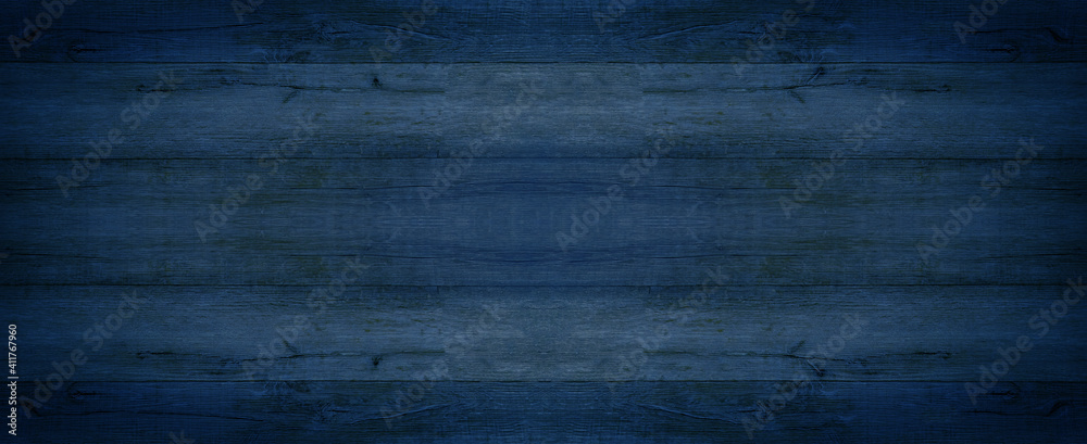 Abstract grunge old dark blue indigo painted wooden texture - wood background panorama long banner	
 - obrazy, fototapety, plakaty 