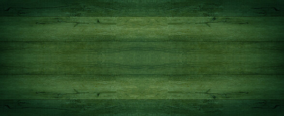 Wall Mural - abstract grunge old dark green painted wooden texture - wood background panorama long banner