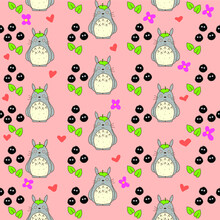 Seamless Pattern With Totoro, Elements And Decoration Texture For Decoration, Print, Card, Background