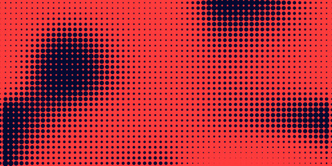 Poster - Halftone in abstract style. Geometric retro banner vector texture. Modern print. Dark blue and red background. Light effect