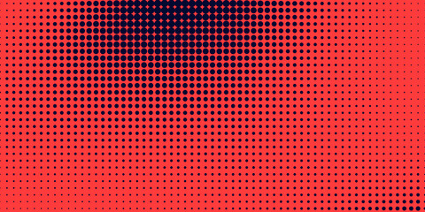 Poster - Halftone in abstract style. Geometric retro banner vector texture. Modern print. Dark blue and red background. Light effect