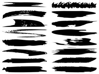 Vector collection of artistic grungy black paint hand made creative brush stroke set isolated on white background. A group of abstract grunge sketches for design education or graphic art decoration