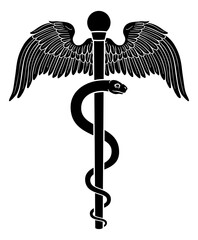 Canvas Print - Rod of Asclepius or Aesculapius doctor medical symbol, often mislabelled as a caduceus. Features a snake curled around a staff. Also in this case features wings.