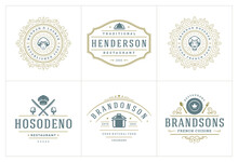 Restaurant Logos Templates Set Vector Illustration Good For Menu Labels And Cafe Badges