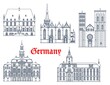 Germany landmarks architecture, cathedrals vector icons, houses and buildings of German Saxony cities. Landmarks of Saint Maria church in Osnabrueck, Lueneburg rathaus, cathedral and Oldenburg castle