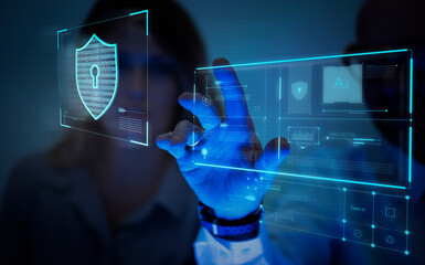 Man touching a screen generating data