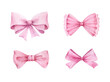 Pink bows.Watercolor illustration..Hand painted pink bows isolated on white background.