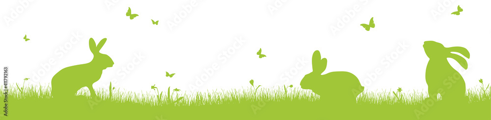 happy easter time silhouette background - obrazy, fototapety, plakaty 