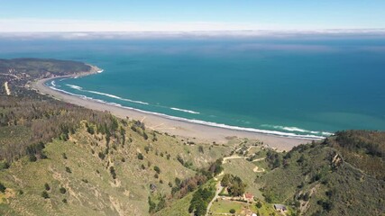 Wall Mural - amazing aerial view of central chilean coastline at puertecillo beach. a rugged landscape from the g