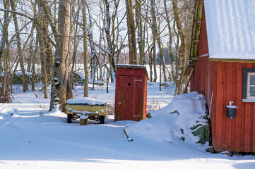 Sticker - old red toilet in winter