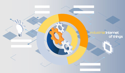 Fototapete - Smart analytics industrial internet of things. Pie chart divided into sectors. Dynamics of growing changing indicators for data analysis with gear sign. Success business diagram statistics graph