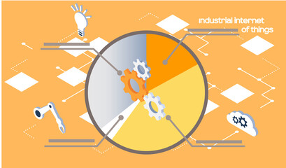 Fototapete - Smart analytics industrial internet of things. Pie chart divided into sectors. Dynamics of growing changing indicators for data analysis with cogwheel sign. Success business diagram statistics graph