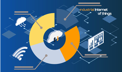 Fototapete - Smart analytics industrial internet of things. Pie chart divided into sectors. Dynamics of growing changing indicators for data analysis in cloud storage. Success business diagram statistics graph