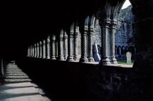Light And Shadow In The Corridor Of The Cloister Of The Sligo Abbey.