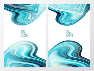 Canvas Print - Vector Set of two Modern blue flow poster background. Abstract wave liquid shape.