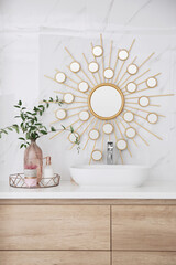 Wall Mural - Modern bathroom interior with stylish mirror and vessel sink