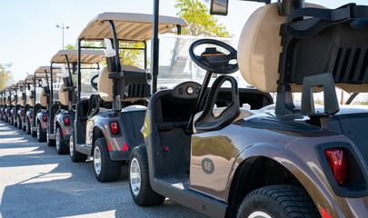 Wall Mural - Background image of multiple golf carts parked in order.