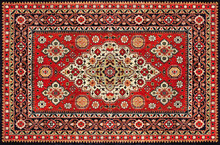 Old Red Persian Carpet Texture, Abstract Ornament