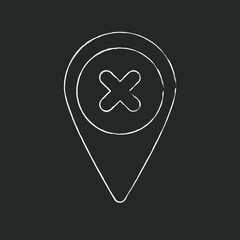 Leinwandbilder - Map pin with cross mark vector chalk icon