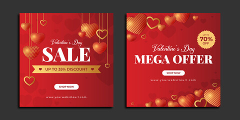 Wall Mural - Valentines day sale social media post template with heart balloon. Creative holiday or happy event celebration flyer & poster design for online business. Digital marketing banner with logo & icon. 