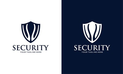 Wall Mural - Vector logo design template. Shield sign on a blue dark and white background.