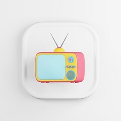 Poster - Retro TV icon. 3D rendering white square button key, interface element.