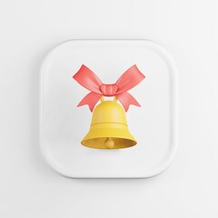 Poster - Yellow bell icon with red ribbon. 3d rendering white square ui element.