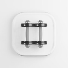 Poster - Iron dumbbells top view icon. 3d rendering white square button key, interface element.