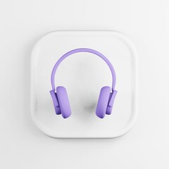 Poster - Purple headphones icon. 3d rendering white square button key, interface element.