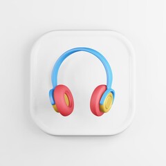 Poster - Multicolored headphones icon. 3d rendering white square button key, interface element.