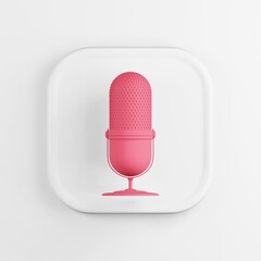 Poster - Red microphone icon. 3d rendering white square button key, interface element.