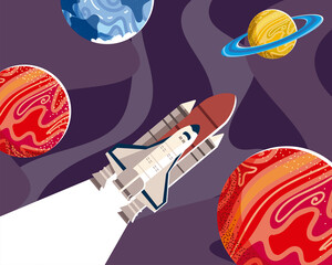 Wall Mural - space explore spaceship adventure planets cosmos