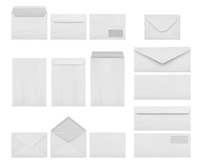 envelopes collection. business correspondence letters realistic mockup a4 printing stationery decent
