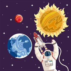 Wall Mural - space astronaut spaceship planet sun explore adventure