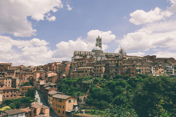 Wall Mural - Panoramic view of Siena city with historic buildings and street