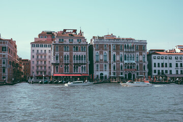 Wall Mural - Panoramic view of Grand Canal (Canal Grande) with active traffic boats